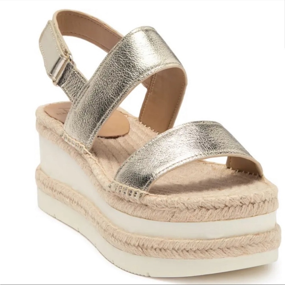 Marc Fisher Gallia Platform Gold Leather Strap Espadrille Sandals 9.5
